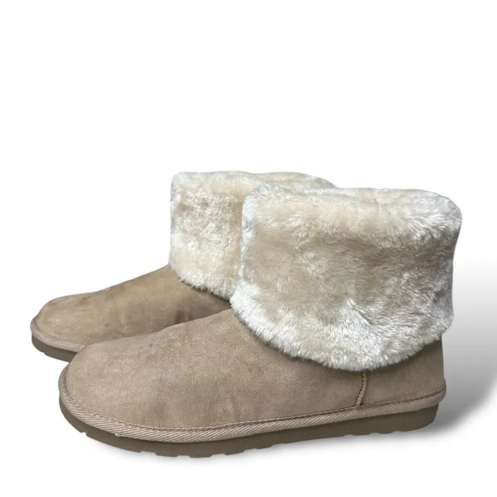 Arizona Shawn Boots Womens 10 Tan Cream Vegan Suede Faux Fur Lined Snow Slip On
